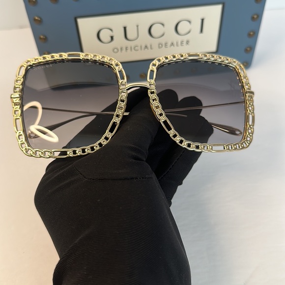 💯 - New Authentic GUCCI Oversized Square Chain Sunglasses Women's GG1033S 002 - Picture 13 of 17